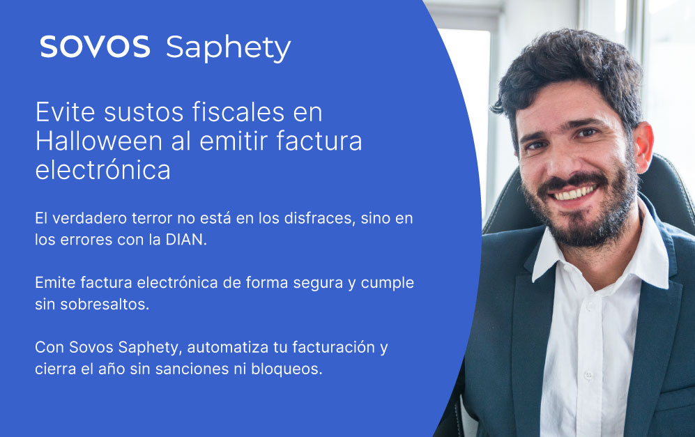 Oficinista contento porque pudo evitar sustos fiscales al emitir factura electrónica.