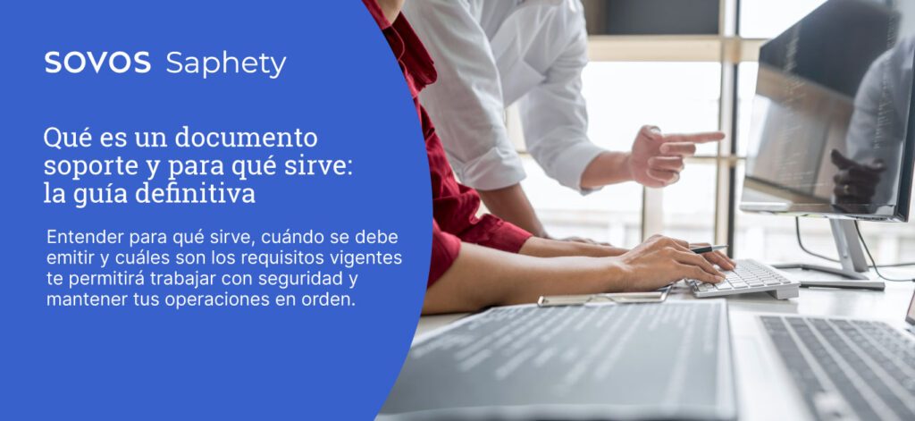 Imagen que ilustra qué es un documento soporte, con dos personas trabajando en computador