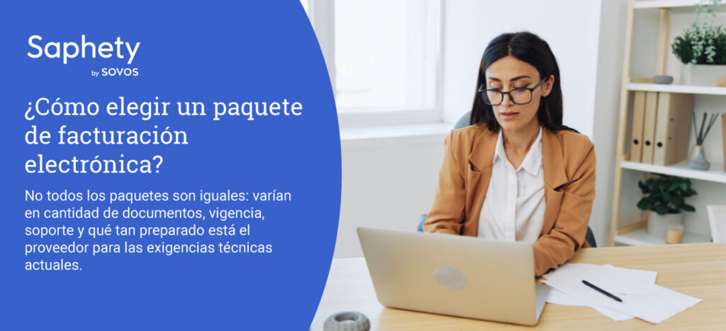 Contadora colombiana revisando en su computador distintos planes de facturación electrónica.