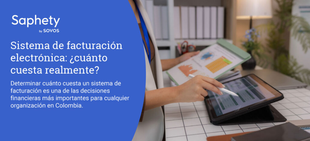 Mujer de negocios utilizando un dispositivo electrónico para gestionar un sistema de facturación electrónica.